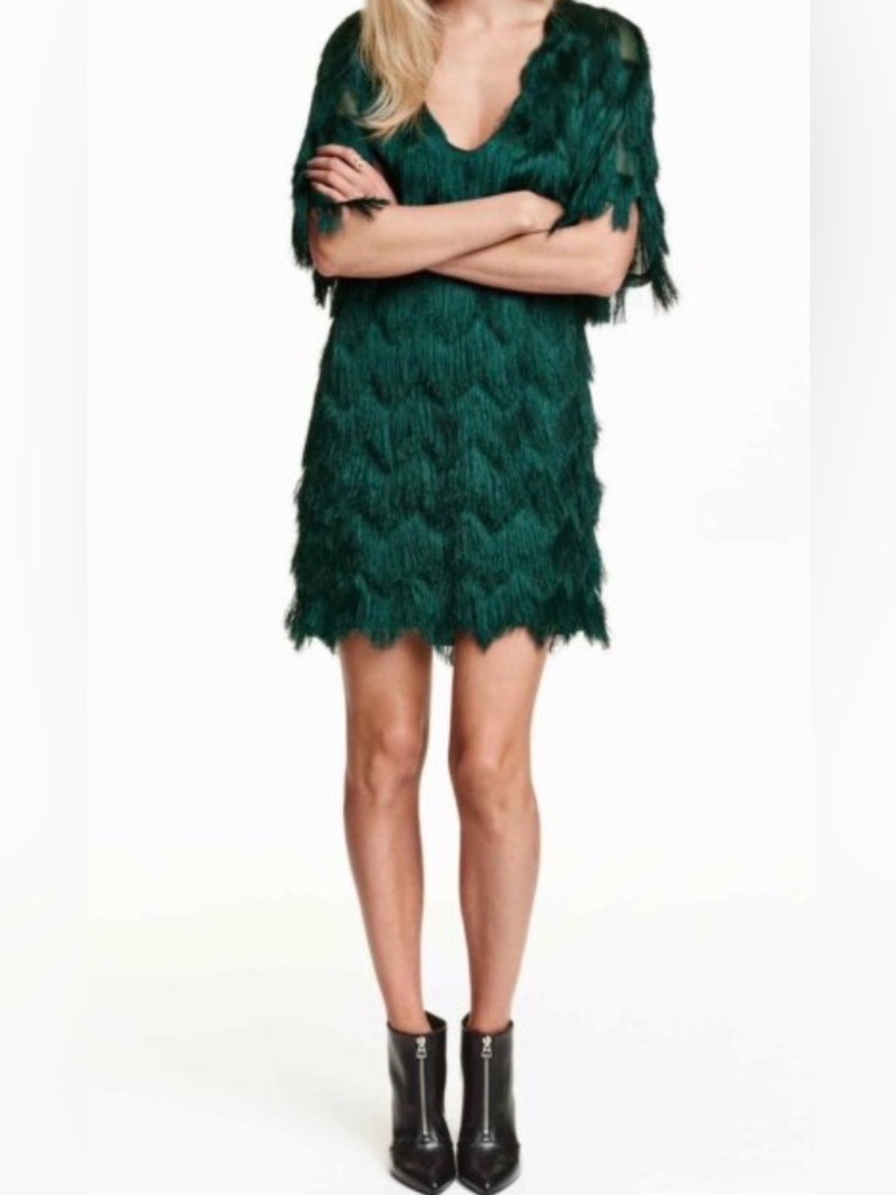 H&M Emerald Green Fringe Dress – Size S